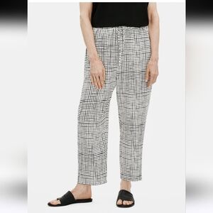 Eileen Fisher Women's Textured Crepe Grid Slouchy Cropped Pant Black Small